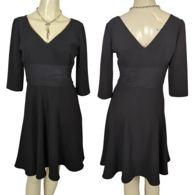 Maggy London 3/4" sleeve V neck V back black cocktail Empire waist dress size 4 - Image 1 of 4