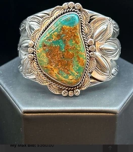 Large Sterling & Royston Turquoise Navajo Southwest Style Women’s Cuff Bracelet - Picture 1 of 16