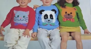 (41) Patrón de tejido - Suéteres DK para niños gato panda motivos de peluche 22"" - 26"" - Imagen 1 de 5