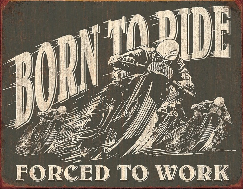 Placas de lata Born to Ride Forced to Work motociclistas motocicletas estilo vintage arte - Imagem 1 de 1