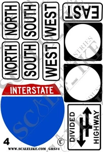 SCALELIKE INDUSTRIES G-ROADWAY SIGNS 4 (GRS-4) PRINTED ON PLASTIC FACTORY NEW - Picture 1 of 2