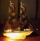 Working Vintage MCM GLASS Sailboat Ship TV Lamp / Light "Frosted Beigh" Art Deco