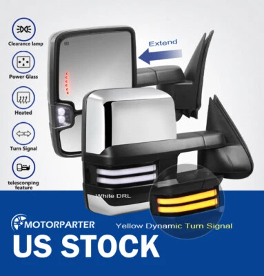 Espejo de remolque cromado térmico con luz de funcionamiento para 03-07 Silverado Sierra 1500 2500 Foto 1 de 4