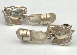 STERLING SILVER Vintage Horse Head w/Dangling Bucket Screw Earrings 5.8g - Picture 1 of 10