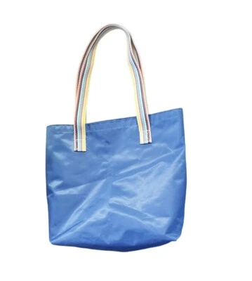 Nordstrom Blue Nylon Tote Rainbow Handles Packable Travel Summer Beach Pool Bag - Image 1 of 4