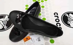 CROCS LYDIA LAVENDER GINGER CAP TOE LEATHER WEDGE WORK SHOE~Black~Women 9~NEW - Picture 1 of 5