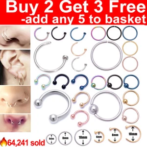 Nose Ring Lip Nose Rings Helix Tragus Lobe Ear Piercing Ring Surgical Steel Hoop - Picture 1 of 5