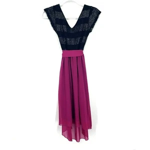 Abito donna Funk nuovo con etichette scollo a V cintura alta bassa paillettes nero viola taglia S prezzo al pubblico consigliato $88 - Foto 1 di 8