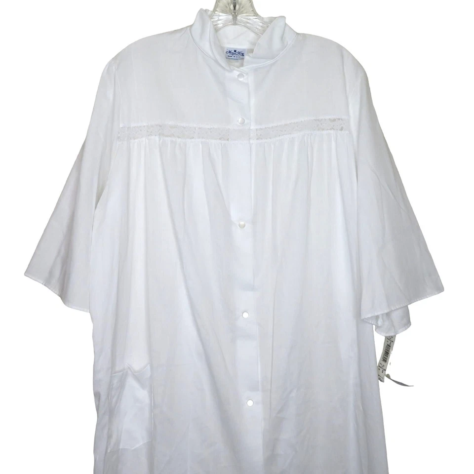 Lencería Nancy King vintage para mujer blanca con botones camisón bata 1X hecha en EE. UU. Foto 1 de 4