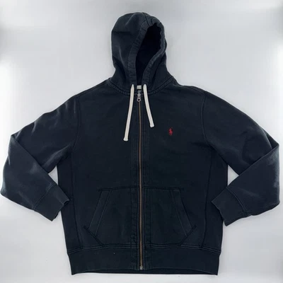 Polo Ralph Lauren Hoodie Mens L Black Full Zip Sweatshirt Red Pony Waffle Lined - Image 1 of 4