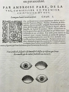 Artificial Eye Ophthalmology 1614 Optician Rare Medicine Engraving Ambroise Paré - Picture 1 of 5
