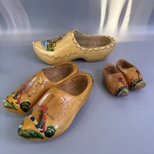 Dutch Wooden Clogs Hand Carved Shoes Made In Holland Vintage Lot - Picture 1 of 11