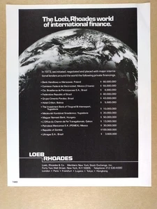 1974 Loeb Rhoades & Co Private Financings vintage print Ad - Picture 1 of 1