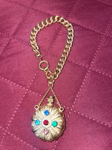 Vintage Victorian Revival Gold Tone Perfume Bottle Pendant Chain Bracelet - Picture 1 of 7