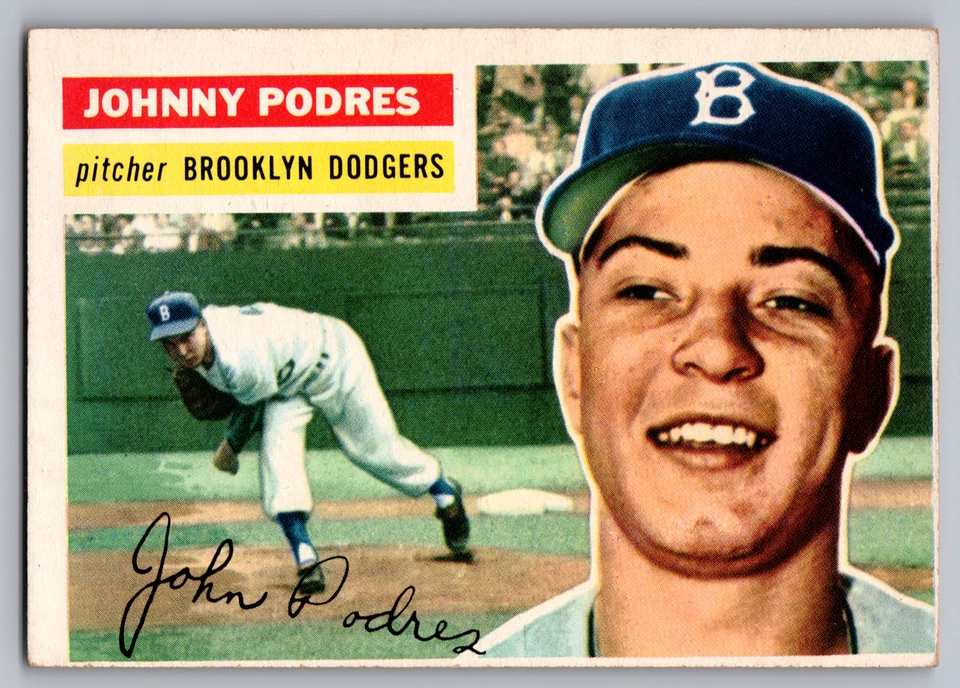 Johnny Podres Brooklyn Dodgers 1956 Topps #173 espalda blanca Foto 1 de 3