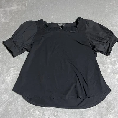 Top Bailey 44 para mujer XL negro cuello cuadrado manga abullonada ribete de encaje Foto 1 de 4