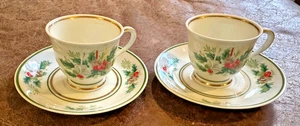 2 Vintage Noritake Stechpalme kleine Tasse & Untertasse Sets Weihnachten Kerzen Glocken Beeren - Bild 1 von 8