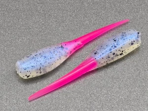 (24)  2" SLAB HUNTER "MonkMlk/Hot Pink" GRUBS BAIT JIGS CRAPPIE PANFISH STINGER  - Picture 1 of 1