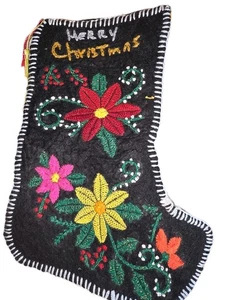 Handbestickter Weihnachtsstrumpf Blumen Filz Mehrfarbig 13x7X9 Peru Inspiriert - Bild 1 von 5