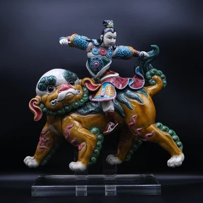 Antique Chinese Ceramic Roof Tile – Warrior Riding Guardian Lion (Foo Dog) - Image 1 of 4