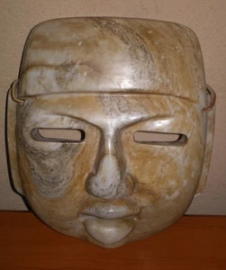 Vintage TRIBAL Marmor Stein Maske MANS FACE ~ präkolumbianisch * Maya * Olmeken 9,5" - Bild 1 von 11