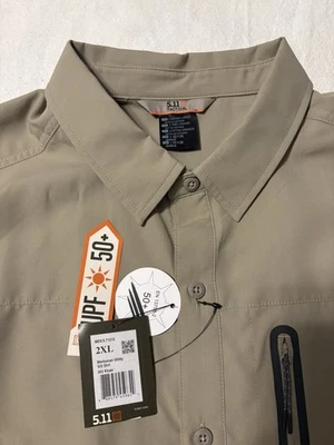 5.11 1MARKSMAN UTILITY KHAKI Button Up 2XL SHIRT - NWT Tactical Zipper Pocket - Image 1 of 4