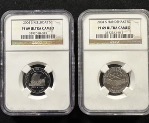 2004s Proof Keelboat  And Handshake Jefferson Nickels NGC PF69 Ultra Cameo - Picture 1 of 2