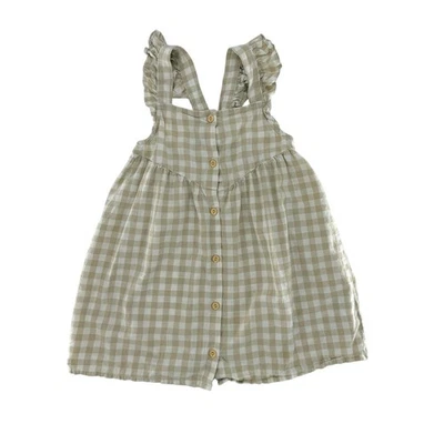 H&M 女孩米色和白色格子荷叶边棉质连衣裙尺寸 4T Cottage Prairie — 第 1/4 张图片