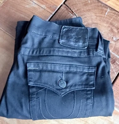 TRUE RELIGION Ricky Jeans Flap Pockets Relaxed Straight Black Denim Men’s 33x32 - Image 1 of 4