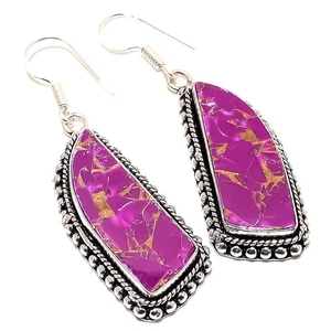 Copper Purple Turquoise Gemstone 925 Sterling Silver Earring 2.3" U734 - Picture 1 of 7