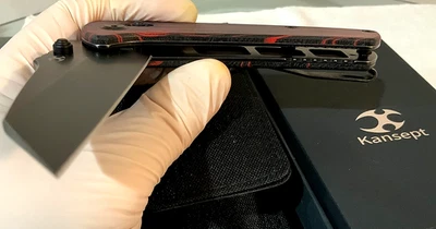 Kansept 刀主街横杆锁黑色/红色 G-Mascus 折叠刀 — 第 1/4 张图片