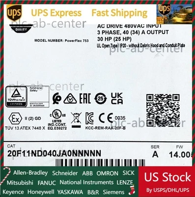 AB 20F11ND040JA0NNNNN PowerFlex 753 VFD 30HP 480VAC Fast Shipping US Free Tax - Image 1 of 4