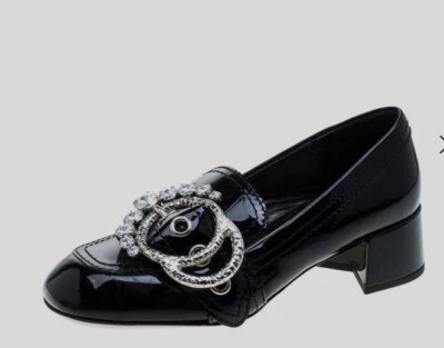 Fabulosos mocasines Miuccia Prada Miu Miu con hebilla de cristal charol negro Foto 1 de 4