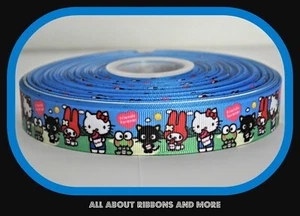 7/8 INCH HELLO KITTY AND FRIENDS ON GROSGRAIN RIBBON-1 YD - Picture 1 of 2