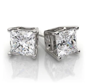 3 Ct Princess Cut VVS1/D GRA Certified Moissanite Stud Earrings 14k White Gold - Picture 1 of 12