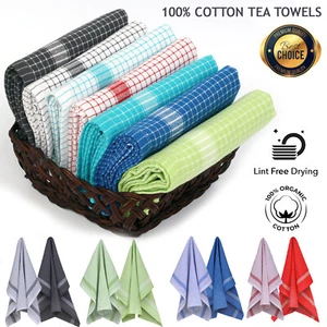 Tea Towels 100% Cotton Kitchen Dish Drying Cloth Cleaning Absorbent Towel Set UK - Picture 1 of 17