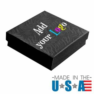 Custom Printed Swirl Black Cotton Filled Boxes Jewelry Gift Box ~ 6 Sizes - Image 1 of 4