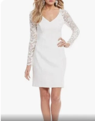 Belle Badgley Mischka Fitted Tori Dress Ivory Lace Sleeves Size 10 - Image 1 of 4