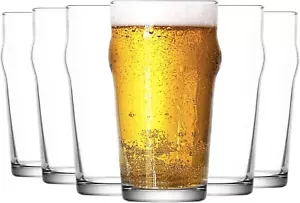 Noniq Beer Glasses - 570Ml - Pack of 6 Ridged No Nick Classic Pint Tumbler Glass - Picture 1 of 5
