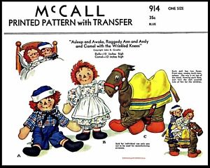 McCall #914 Raggedy Ann & Andy Topsy Turvy 12" DOLL Sewing Fabric Pattern Camel