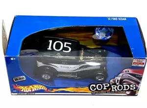 Hot Wheels 1/24 1932 Ford Sedan Cop Rods Police Car No.105 Black White Model Car - Picture 1 of 11