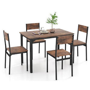 5 Piece Dining Table Set Industrial Style Kitchen Table & Chairs for 4 Brown