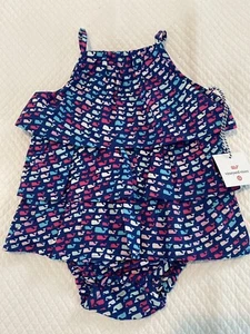 NWT VINEYARD VINES BABY GIRLS ROMPER SIZE 6-9 MOS BLUE AND PINK WHALES - Picture 1 of 6