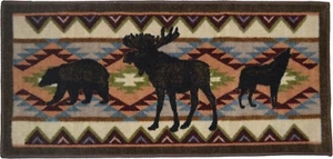 20X44 Moose Bear Wolf Brown Black Cabin Lodge Kitchen Rug Mat Washable Accent - Picture 1 of 1