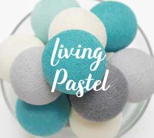 Ivory, Grey, Aquamarine, Sea Green Cotton Ball String Lights for Bedroom #BL418 - Picture 1 of 12