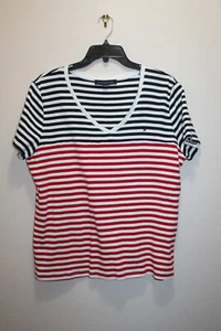 TOMMY HILFIGER WOMENS CASUAL TEE 100% COTTON V-NECK STRIPED SIZE XXL - Picture 1 of 4
