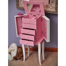 Mele Designs Louisa Girl's Pink and White Wooden Jewelry Armoire