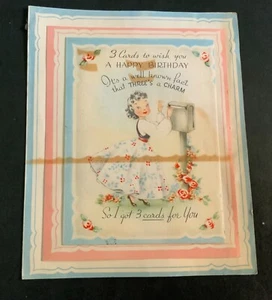VTG Meryle Birthday Card 3 Cards in 1 Pretty Lady Girl on Phone at Mirror Cake - Picture 1 of 7