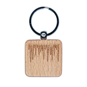 Hanging Winter Icicles Engraved Wood Square Keychain Tag Charm - Picture 1 of 6