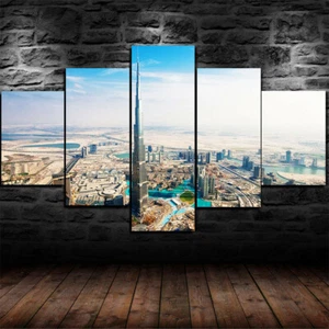 Dubai City Burj Khalifa 5 Panel Canvas Print Wall Art Poster Home Decoration - Picture 1 of 4